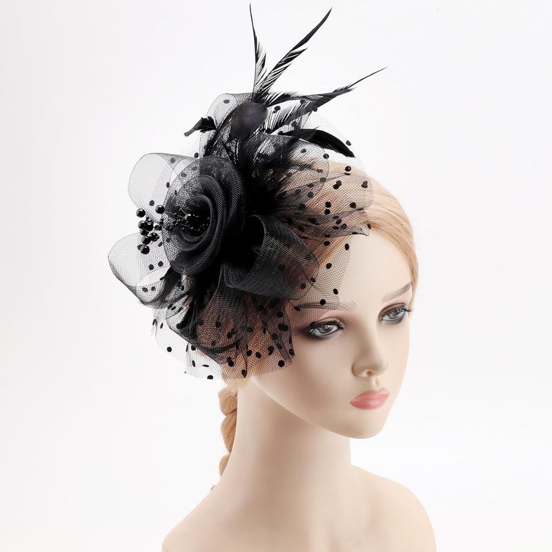 DRESHOW Fascinators Hat Feather Headband Women's Fascinators Tea Party Headwear with Clip Flower Head Band for Girls & Women - Image 2